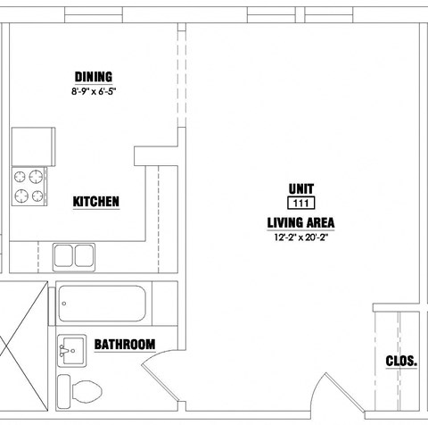 Floor plan for studio, 1 bath, 446 sqft